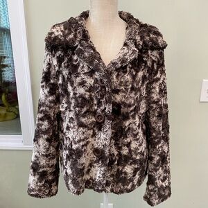 ERIN LONDON FAUX FUR SUPER SOFT BROWN MERLE COAT LARGE